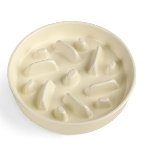 Ceramic Slow Feeder Dog Bowl, 2 Cups Dog Food Bowls for Small, Medium, and Large Breed, Anti-Slip Puzzle Food Dish to Slow Down Eating (White, 2 Cups) - color: Maze - White