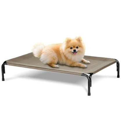 Elevated Dog Bed Outdoor, Medium Raised Cooling Dogs Cot, Lifted Pet Beds with Durable Breathable Teslin Mesh, Pet's Hammock with Non-Slip Feet, 35 inch Brown - color: Brown, size: 35"L x 22"W x 8"Th