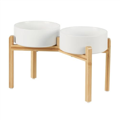 Havniva 8.3” Dog Bowls Elevated Ceramic Dog Food and Water Bowl Set, Double Raised Dog Water Bowl with Stand Non-Slip Rubber Base Large Capacity Feeding Pet Food Bowl for Large Dogs - color: Matte White - 2 Bowls+Stand, size: 8.3 Inch