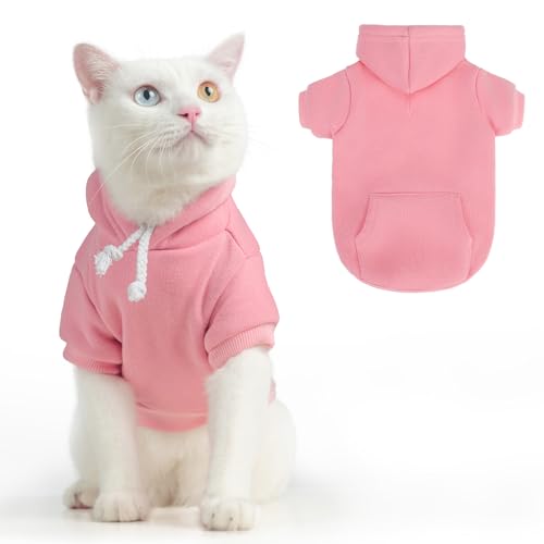 BEAUTYZOO Dog Hoodie & Cat Sweater for Small Dogs Puppy Girls Boys, Fleece Lined Warm Winter Fall Dog Clothes with Leash Hole and Pocket, Ultra-Soft Pet Jacket Coats Kitten Clothing, Pink L - color: Pink, size: L (Chest: 19", Neck: 12", Back: 14")