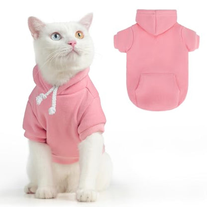 BEAUTYZOO Dog Hoodie & Cat Sweater for Small Dogs Puppy Girls Boys, Fleece Lined Warm Winter Fall Dog Clothes with Leash Hole and Pocket, Ultra-Soft Pet Jacket Coats Kitten Clothing, Pink L - color: Pink, size: L (Chest: 19", Neck: 12", Back: 14")