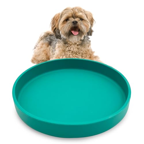 Silicone Dog Bowl Shallow Cat Food Bowls 7" Wide Puppy Plates Whisker Fatigue Pet Feeding Dishes for Dry Food and Wet Food Indoor (Round Green) - color: 1 Pcs-(Green), size: L: 7 inches - without Suction Cup
