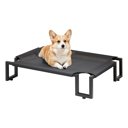 Elevated Dog Bed for Medium Sized Dogs,Raised Outdoor Dog Cot with Washable Cover,Breathable Teslin Mesh,Waterproof Cooling Pet Bed Indoor & Outdoor,No-Slip Feet,Black 90×65×21cm - size: M 90L×65W×20H cm