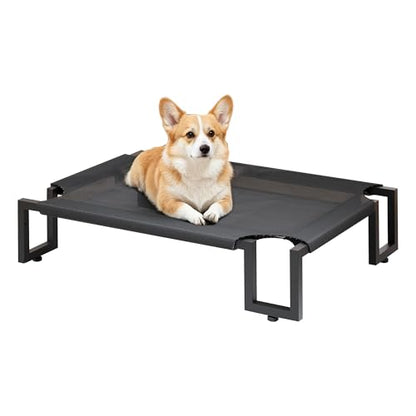 Elevated Dog Bed for Medium Sized Dogs,Raised Outdoor Dog Cot with Washable Cover,Breathable Teslin Mesh,Waterproof Cooling Pet Bed Indoor & Outdoor,No-Slip Feet,Black 90×65×21cm - size: M 90L×65W×20H cm