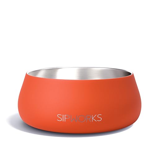Sipworks Stainless Steel Dog Bowl – 32oz Weighted Metal Food and Water Bowls for Dogs and Cats with Non-Slip Base - Pet Bowls for All Breeds Sizes for Travel & Outdoor Play | Burnt Orange - color: Burnt Orange
