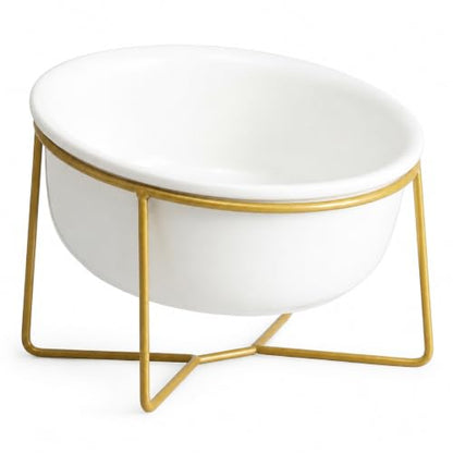 White Large Ceramic Tilted Elevated Cat Dog Bowl Raised Cat Food Water Bowl Dish Pet Comfort Feeding Bowls with Gold Iron Stand - color: White, size: Large