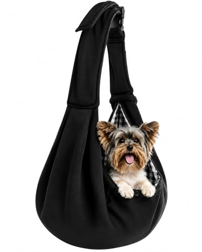 Dog Carrier Sling for Small Dogs & Cats Up to 12lbs, Puppy Sling with Adjustable Shoulder Strap, Pet Carrier with Pockets, Hands Free for Small Cats Puppy Outdoor