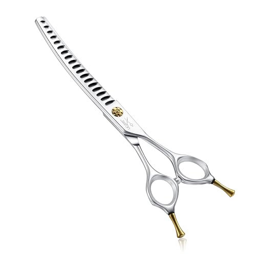 JASON Dog Scissors for Grooming - 7" Up-curved Chunker Shears with 65%-70% Thinning Rate, Professional Japanese 440C Stainless Steel Dog Grooming Chunkers with Adjustable Screw (18 Teeth, Silver) Gift - style: Up-curved Chunkers02