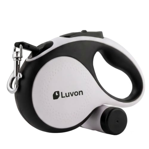 LUVON Retractable Dog Leash – 16ft Tangle-Free Extendable Lead | Ergonomic Handle | Heavy Duty Nylon Tape | Poo Bag Dispenser + 15 Bags Included | Retractable Leash for Medium Large Dogs Up to 66lbs