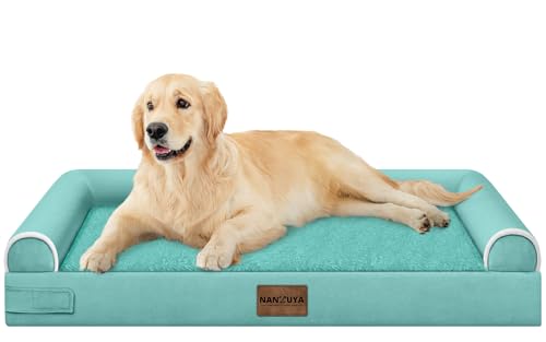 NANUYA Orthopedic Dog Bed for Large Dogs, 36 x 27 Inch, Aqua Blue | Egg crate foam for joint support, 3-sided bolster pet sofa, waterproof lining, washable cover, and non-skid base - color: Aqua Blue, size: 36.0"L x 27.0"W x 6.5"Th