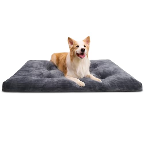 Dog Crate Bed Washable Dog Beds for Large Dogs Deluxe Thick Flannel Fluffy Comfy Kennel Pad Anti-Slip & Anti-Scratch Pet Sleeping Mat, 35 x 23 Inch, Gray - color: Gray, size: 35.0"L x 23.0"W x 3.0"Th