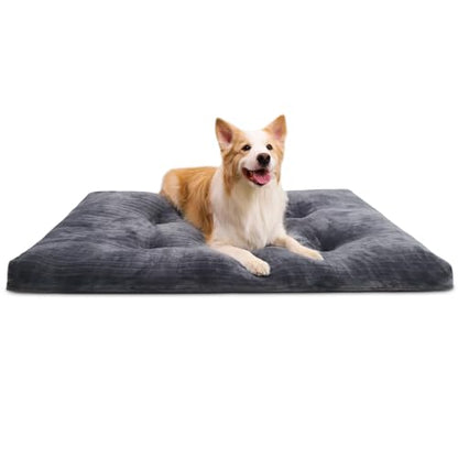 Dog Crate Bed Washable Dog Beds for Large Dogs Deluxe Thick Flannel Fluffy Comfy Kennel Pad Anti-Slip & Anti-Scratch Pet Sleeping Mat, 35 x 23 Inch, Gray - color: Gray, size: 35.0"L x 23.0"W x 3.0"Th