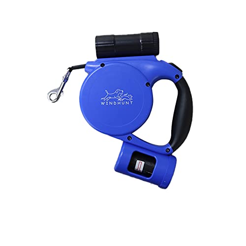 360° Tangle-Free Retractable Dog Leash with Flashlight, Dispenser and Poop Bag Heavy-Duty Nylon Tape for Small, Medium Dogs and Cats One-Handed Brake and Lock, Blue - color: blue