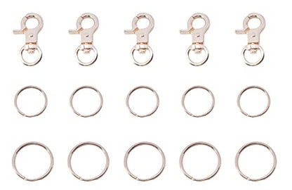 5 Pcs Dog Tag Clips with 5 Pcs 3/4 Inch Keychain and 1 Inch Keychain Gold Metal Dog Tag Rings for Pet Kitten Cat Collars ID Holder Harnesses