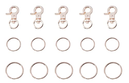 5 Pcs Dog Tag Clips with 5 Pcs 3/4 Inch Keychain and 1 Inch Keychain Gold Metal Dog Tag Rings for Pet Kitten Cat Collars ID Holder Harnesses