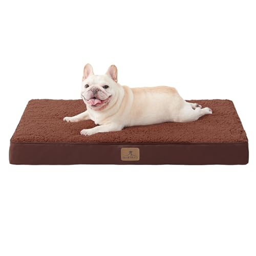 Bedfolks Orthopedic Dog Bed for Large Dogs - Egg Foam Dog Crate Bed with Removable Waterproof Cover, Pet Bed Mat Suitable for Dogs and Pets Up to 65 lbs (36 x 27 x 3 inches, Brown) - color: Brown, size: 36.0"L x 27.0"W x 3.0"Th