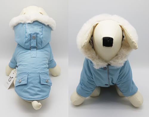 Pet Warm Dog Coat for Winter Cold Weather Clothes Hooded Dog Jacket Small Puppies Medium Large Dog Cat Clothes Insulated Padded Snow Parka - Alexander (Baby Blue, X-Small) - color: Light Blue, size: X-Small