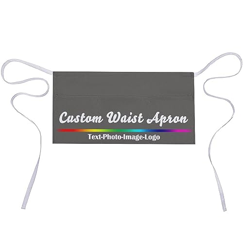 sophiehome Custom Waist Apron with Pockets Add Photo Logo Name Personalized Waiter Server Short Aprons for Kitchen - color: Charcoal