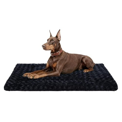 Washable Dog Bed Mat Crate Pad Soft Fluffy Pet Kennel Beds Dog Sleeping Mattress for Large Jumbo Medium Small Dogs, 48 x 30 Inch, Black - color: Black, size: 48.00" x 30.00" x 1.50"