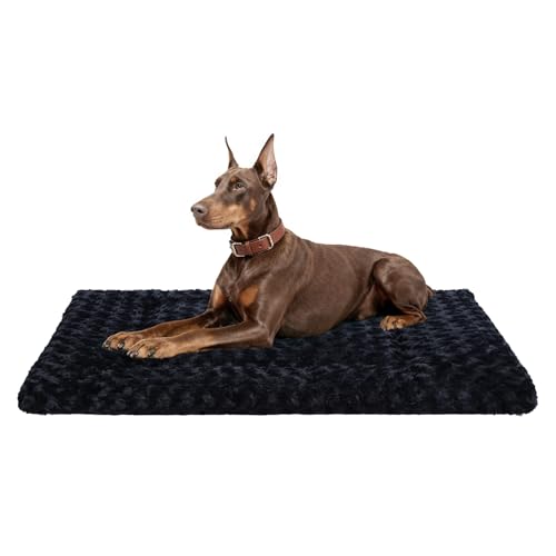 Washable Dog Bed Mat Crate Pad Soft Fluffy Pet Kennel Beds Dog Sleeping Mattress for Large Jumbo Medium Small Dogs, 48 x 30 Inch, Black - color: Black, size: 48.00" x 30.00" x 1.50"