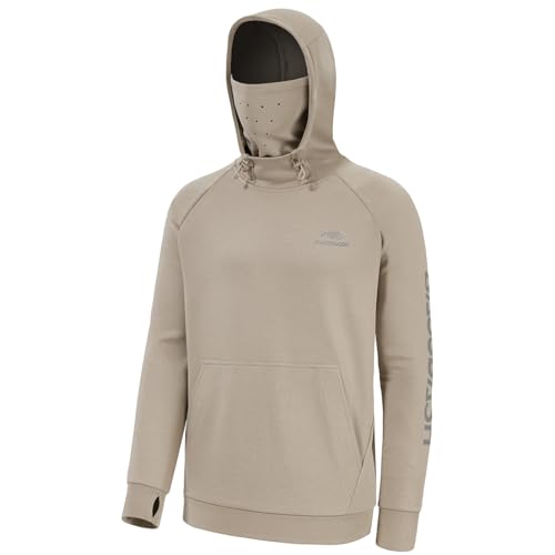 BASSDASH Men’s Fishing Fleece Hoodie with Neck Gaiter Water Resistant Performance Hunting Sweatshirt FS18M - color: Heather Oatmeal, size: 4X-Large