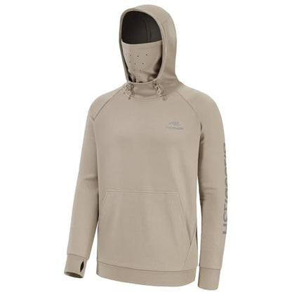 BASSDASH Men’s Fishing Fleece Hoodie with Neck Gaiter Water Resistant Performance Hunting Sweatshirt FS18M - color: Heather Oatmeal, size: 4X-Large
