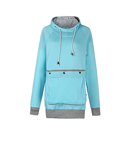 Pet Pouch Hoodie Long Sleeve Fleece Kitten Puppy Holder Carrier Sweatshirt for Women - color: Light Blue, size: Small