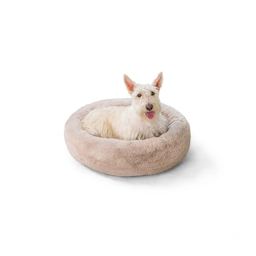Best Friends by Sheri SnuggleSoft Faux Fur Calming Donut Bed for Dogs, Brown, Small, 23x23 - color: Rabbit Faux Fur Brown, style: Small