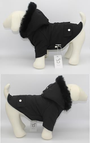 Pet Warm Dog Coat for Winter Cold Weather Clothes Hooded Dog Jacket Small Puppies Medium Large Dog Cat Clothes Insulated Padded Snow Parka (Black, XX-Large) - size: XX-Large