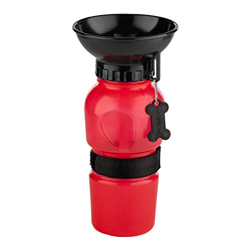 Highwave AutoDogMug Portable Dog Water Bottle, Squeeze Water Bottle with Built-in Travel Bowl for Dogs, Leak-Resistant BPA-Free Dog Water Dispenser for Walking, Hiking & Travel 20 oz (Red) - color: Red