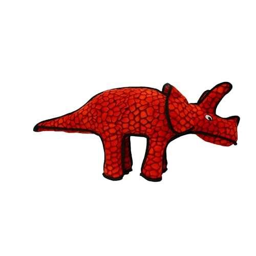 TUFFY® - Original :Triceratops Dog Toy : Ultra Durable Plush Toy with Multiple Layers & Reinforced Seams, Washable and Floats, Original Construction - color: Red Triceratops Dinosaur