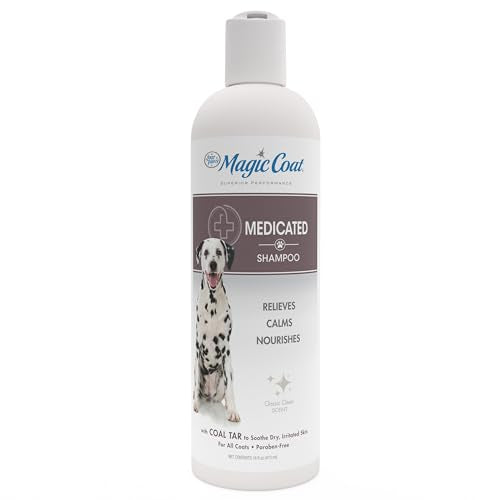 Four Paws Magic Coat Medicated Shampoo for Dogs with Coal Tar, Moisturizing Dog Wash for Itchy Dry Skin, Dog Grooming, Classic Clean Scent, 16 Ounce - size: 16 Ounces (1 Count), style: Medicated Dog Shampoo