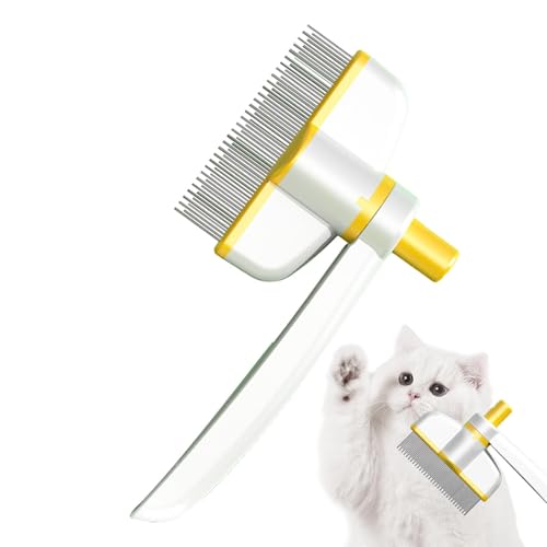Pets Grooming Comb - Dog Hair Comb | Rotation Design Pet Grommer Comb with Release Button | Detangling Cat Comb | Dematting Comb | Cat Comb for Pets Removing Loose Hair for Shedding and Detangling - color: Yellow