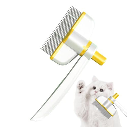Pets Grooming Comb - Dog Hair Comb | Rotation Design Pet Grommer Comb with Release Button | Detangling Cat Comb | Dematting Comb | Cat Comb for Pets Removing Loose Hair for Shedding and Detangling - color: Yellow