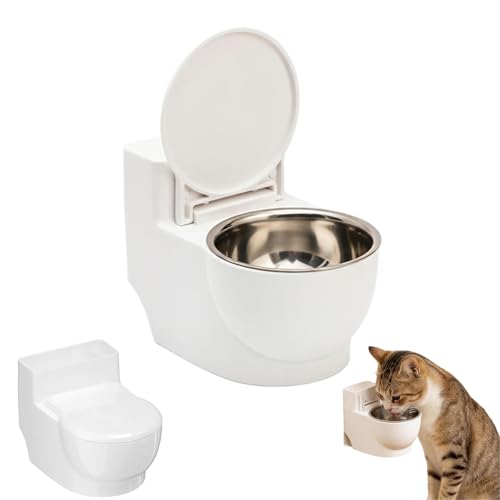Toilet Pet Water Dispenser for Cat and Dog, Small White Funny Water and Food Bowl