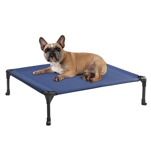 Veehoo Outdoor Elevated Dog Bed for Medium Dogs, Cooling Raised Dog Cots Beds Training Platform Off Ground Hammock with Breathable Mesh, No-Slip Feet, 32"x25", Blue - color: Blue, size: 32.0"L x 25.0"W x 7.0"Th