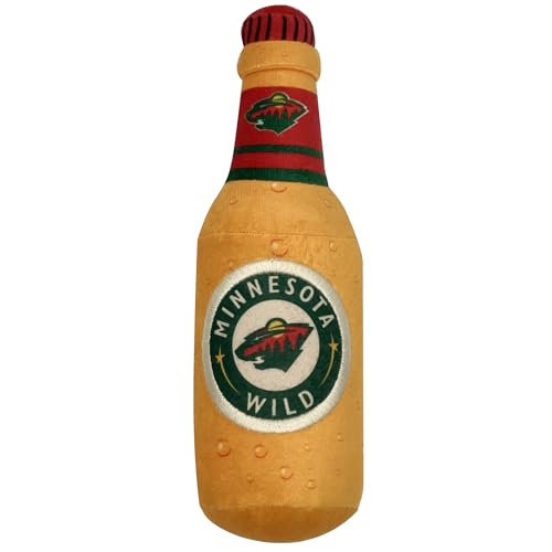 Pets First NHL Minnesota Wild Beer Bottle Plush Dog & Cat Toy- Cutest Stadium SODA Bottle Snack Plush Toy for Dogs & Cats with Inner Squeaker & Beautiful Hockey Team/Logo - color: Minnesota Wild, style: NHL Beer Bottle Toy