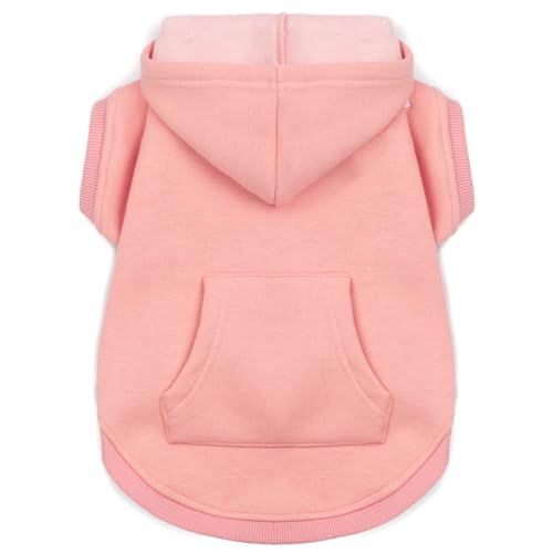Koneseve Dog Hoodie - Fleece Warm Sweater with Pocket, Soft Clothes for Daily Wear, Basic Hooded Sweatshirts, Winter Coat Clothing, Comfort Tee Shirt Fit for All Breeds Pet - Pink - S - color: Pink, size: S-(2~7lb) | Chest(~13")