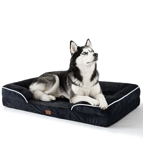 Orthopedic Dog Bed with Gel Memory Foam, Large Dog Couch Waterproof Pet Sofa with Removable Washable Cover, Non-Slip Bottom,Indoor & Road Trip, CertiPUR-US PetsBed, 41x27x6.5 in Black - color: Black, size: 41"L x 27"W x 6.5"Th