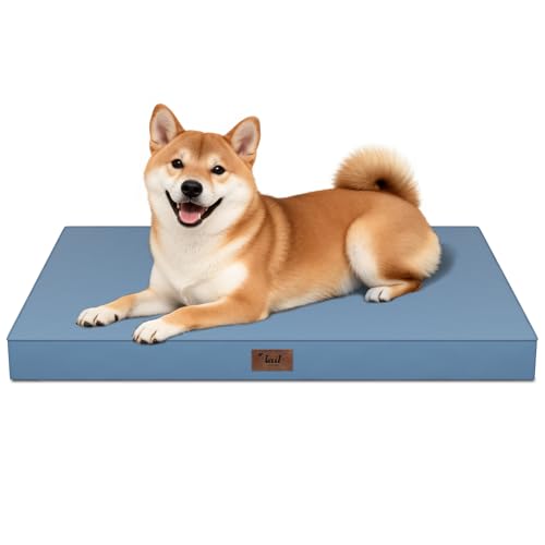 Outdoor Waterproof Orthopedic Dog Bed for Medium Size Dogs | Egg Crate Foam for Joint Support, Fits 36x23 Crates, TPU Waterproof Layer, Machine Washable 1680D Oxford Cover, Up to 50 lbs - color: Blue, size: 35.0"L x 22.0"W x 3.0"Th