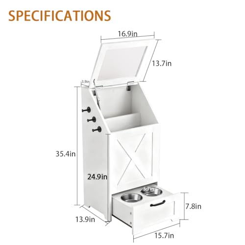 Dog Feeding Station with 2 Elevated Bowls, Dog Food Storage Cabinet with Pet Toy Organizer and Flip Top Pet Feeding Station,Hidden Pet Feeder Station for Cats and Dogs(Dog Feeding Station-White) - color: Dog Feeding Station-White