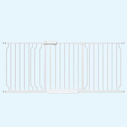 WAOWAO Baby Gate 158-181cm(62-71인치) 엑스트라 와이드 압력 장착 워크 스루 스윙 자동 닫힘 안전 화이트 메탈 유아 어린이 개 애완동물 강아지 계단, 출입구, 주방용 - color: 화이트., size: 62.2-70.6"/158-179.32cm