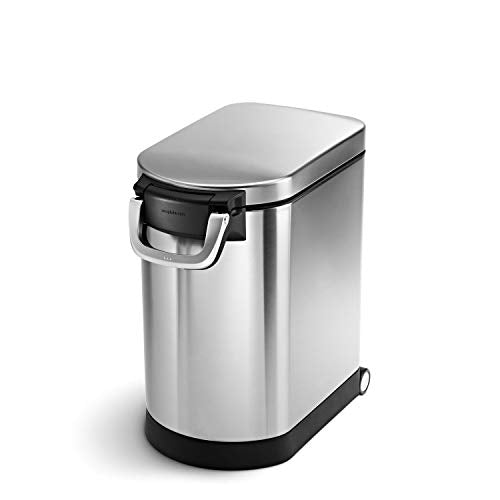 simplehuman Medium Pet Food Storage Container, Holds 25-29 lb / 11-13 kg of Dry Dog Food, Cat Food, or Bird Seed, Airtight Lock-Tight Lid with Magnetic Scoop, BPA-Free, Brushed Stainless Steel - color: Brushed Stainless Steel, size: Medium