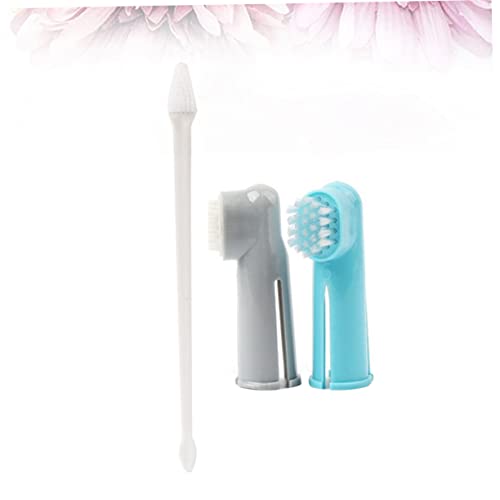 3-Piece PET Toothbrush Set Dual-Head Dog Toothbrush and Finger Brush Cleaning Tools for Cats and Dogs Comfortable to Hold Suitable for Small and Large Pets