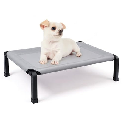 Heeyoo Elevated Dog Bed, Cooling Raised Pet Cot with Chew Proof Mesh Fabric and Steel Frame, Portable Dog Cot Bed with No-Slip Rubber Feet, 26 in - color: Grey, size: 26"L x 17"W x 7"H