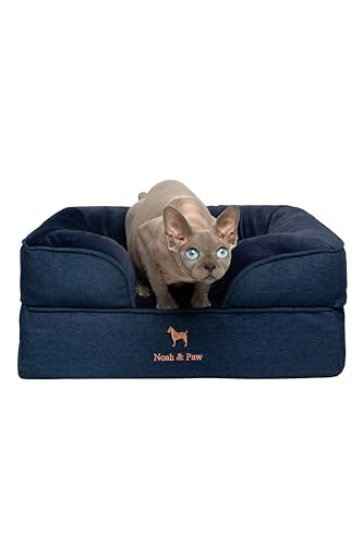 NOAH & PAW Small Dog Bed, 20x15x8 Inch, Cat Bed for Indoor Cats, Orthopedic Eggshell Memory Foam Infused with Cooling Gel, Water Resistant Inner Cover Machine Washable (Denim Collection) - color: Denim - Dark Blue, size: Small