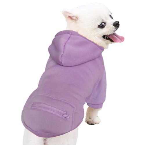 Jecikelon Dog Hoodies for Small Dogs with Zipper Pocket, Soft Fleece Puppy Clothes with Rope Hat, Warm Winter Outfits Cold Weather Coats, Cute Sweatshirt Chihuahua Costume (Purple, X-Small) - color: Purple, size: X-Small