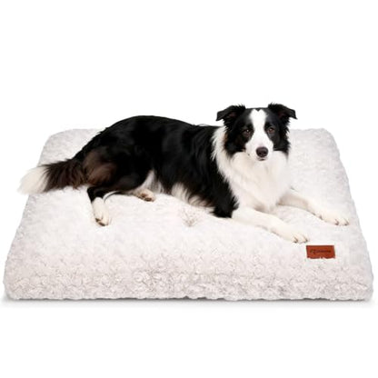Dog Bed Crate Pad - Rosette Pattern White Velvet Pet Bed Anti-Slip Comfy Kennel Pad for Crates Rosette White L - color: Rosette Pattern White, size: Large 36"x24"