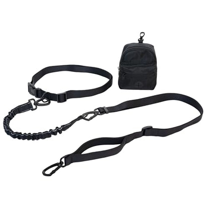 Premium Hands-Free Dog Leash with Pouch, Removable Bungee for Dog Walking, Running & Hiking, Adjustable Waist, Dual Use as Standard Lead, Shock Absorbing for Large & Medium Dogs, Black