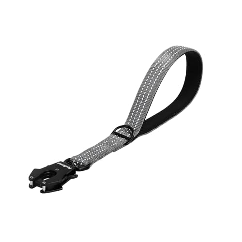 PetBonus Heavy Duty Short Dog Leash, 12 Inch Nylon Traffic Leash with Quick Release Clip, Comfortable Padded Handle, Reflective Training Lead for Medium Large Dogs (Grey, 12") - color: Grey, size: 12 Inch